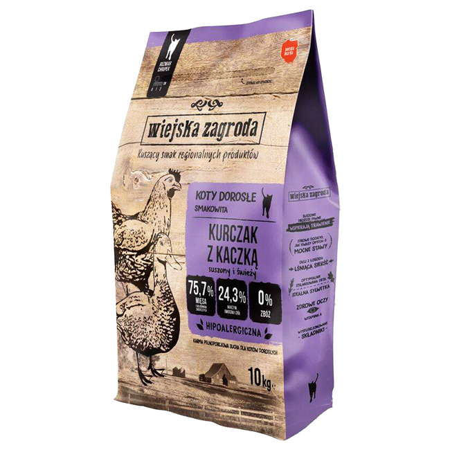 WIEJSKA ZAGRODA sucha karma dla kota 10kg Kurczak Kaczka