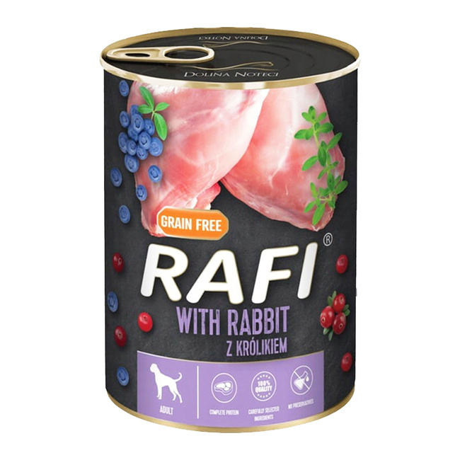 DOLINA NOTECI RAFI Karma mokra dla psa Królik 400g Bezzbożowa