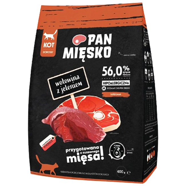 PAN MIĘSKO karma sucha dla kota Wołowina Jeleń 400g