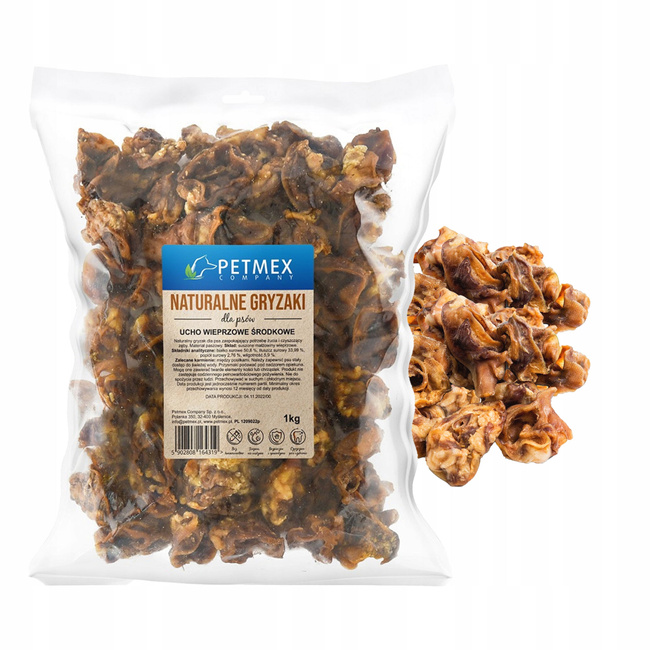 PETMEX Ucho Wieprzowe środkowe Naturalny Gryzak dla psa 1kg