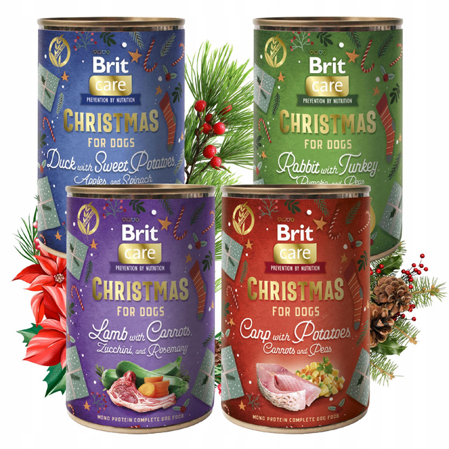 BRIT CHRISTMAS Mono Protein mokra karma dla psa mix smaków 4 x 400g