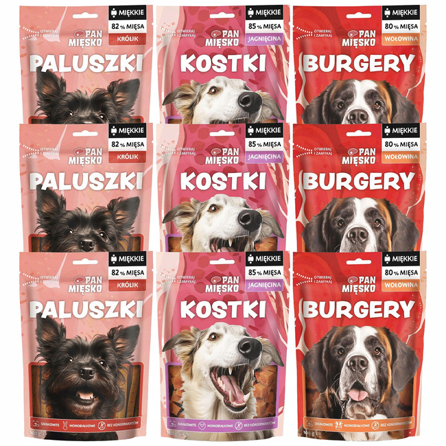 PAN MIĘSKO Naturalny Smakołyk przysmak dla psa mix smaków 9 x 100g