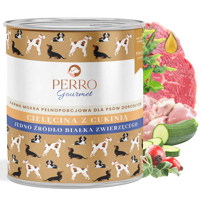 Perro Gourmet Monobiałkowa Karma Mokra dla psa Cielęcina z Cukinią 6 x 800g
