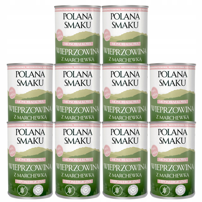 Mokra karma monobiałkowa dla psa Polana Smaku Wieprzowina marchew 10 x 400g