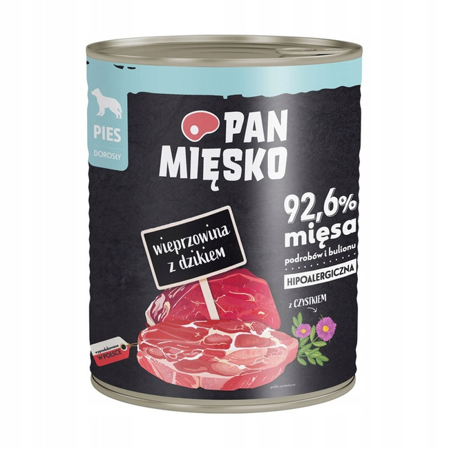 PAN MIĘSKO Wieprzowina Dzik karma dla psa mokra puszka 12 x 800g bez zbóż