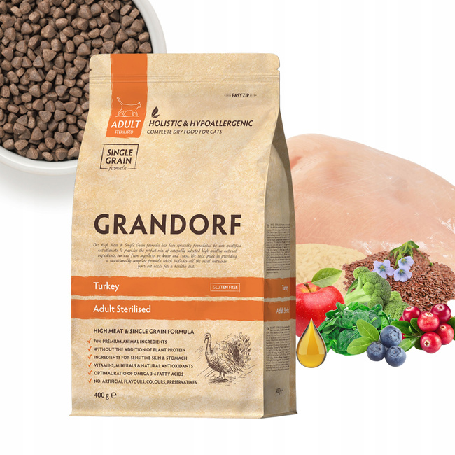 GRANDORF ZDROWA Karma sucha dla kota Indyk 400g