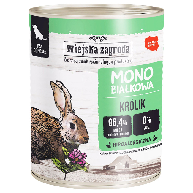 Wiejska Zagroda MONOPROTEIN Karma mokra dla psa Królik 800g