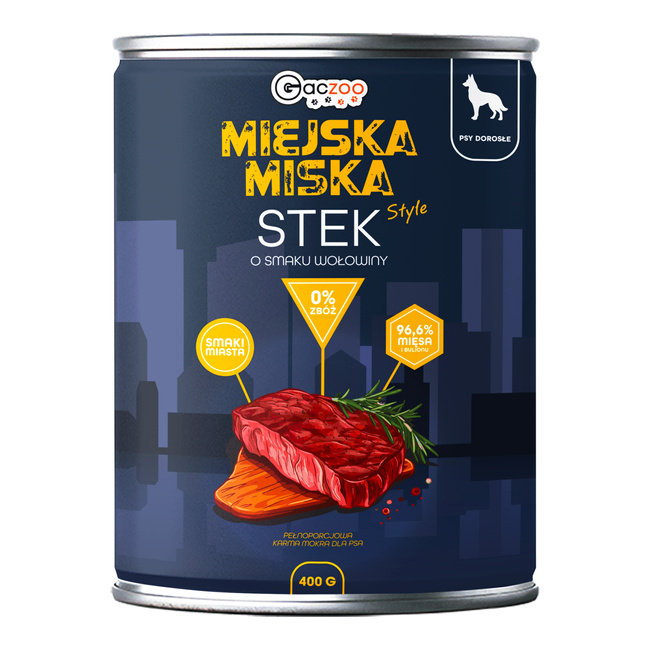 Gaczoo Miejska Miska bezzbożowa karma mokra dla psa Stek Wołowy 400g