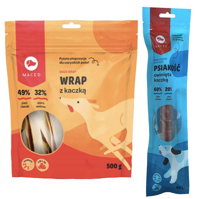 MACED Zestaw przysmaków dla psa Wrap Kaczka 500g + Psiakość Kaczka 80g