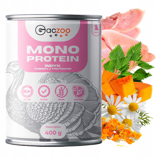 Gaczoo Mono Protein Puppy karma mokra dla szczeniąt Indyk 6 x 400g