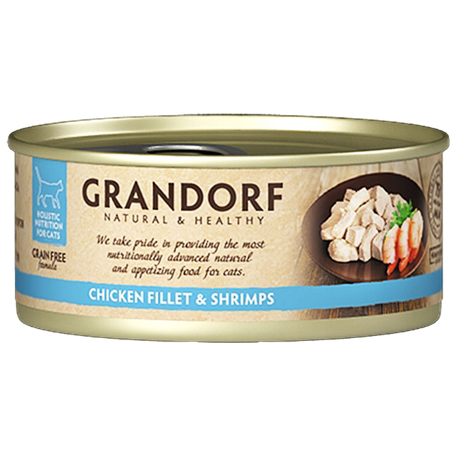 GRANDORF zdrowa karma mokra dla kota Kurczak Krewetki 12 x 70g Bezzbożowa