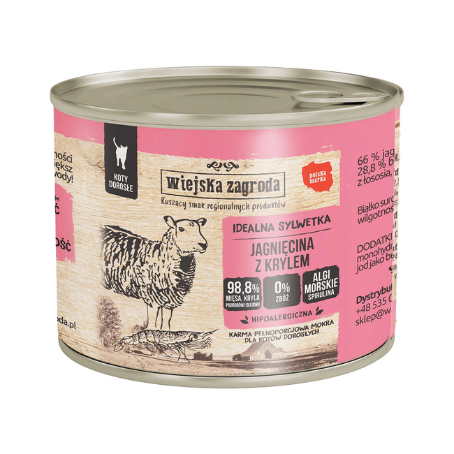 WIEJSKA ZAGRODA Karma mokra dla kota Jagnięcina Kryl 200g Bezzbożowa