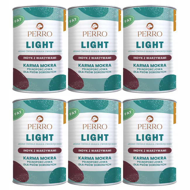 PERRO Light Monobiałkowa karma mokra dla psa Indyk z warzywami 6 x 400g