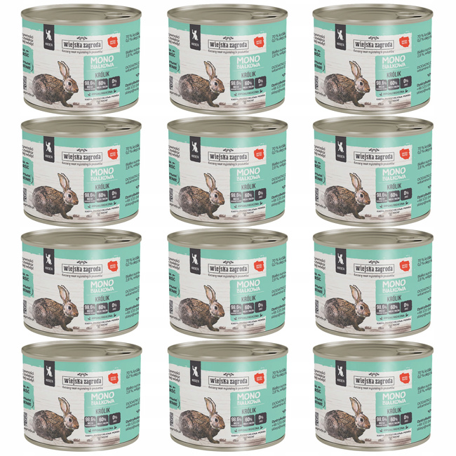 WIEJSKA ZAGRODA MONO mokra karma dla kociąt 12x200g Królik 