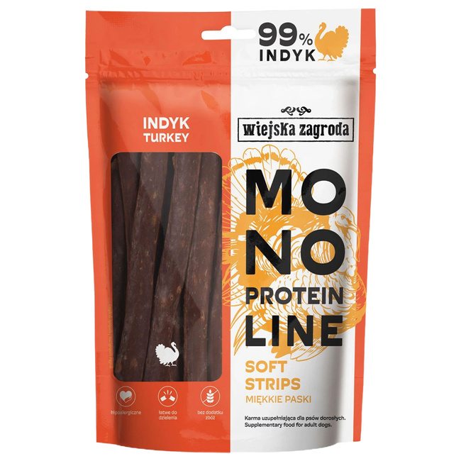 WIEJSKA ZAGRODA MONOPROTEIN Indyk paski przysmak smakołyk dla psa 100g