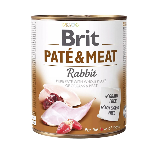 BRIT PATE & MEAT Karma mokra dla psa Królik 800g Bezzbożowa