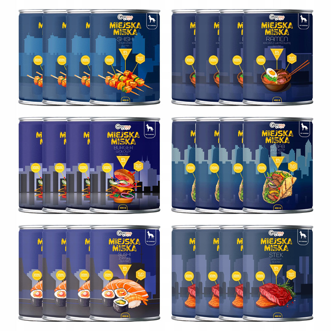 Gaczoo Miejska Miska bezzbożowa karma mokra dla psa Mix smaków 24 x 400g