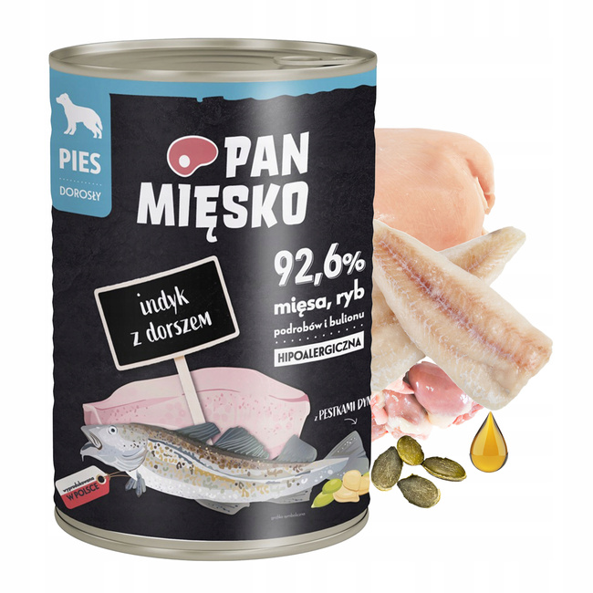 Pan Mięsko karma dla psa mokra 12 x 400g Indyk Dorsz