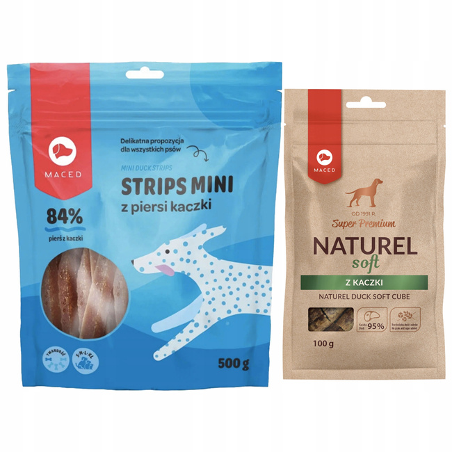MACED Zestaw przysmaków dla psa Strips Mini Kaczka 500g + Naturel Soft Kaczka 100g
