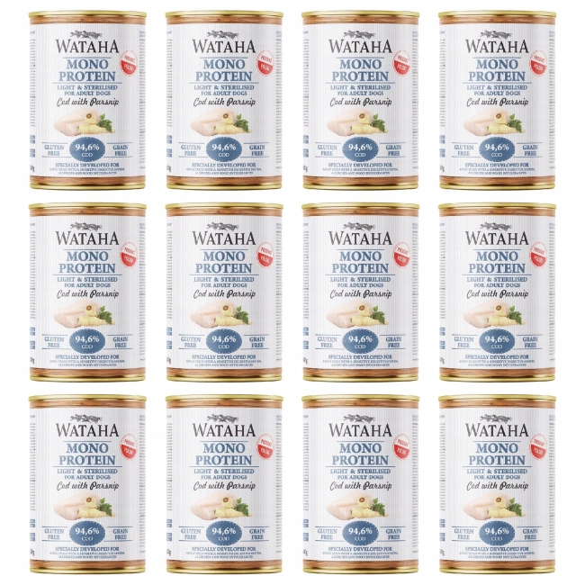 WATAHA Mono Light&Sterilised karma mokra psa Dorsz z Pasternakiem 12 x 400g