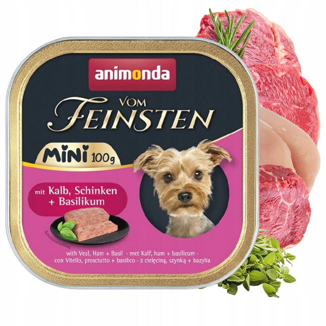 ANIMONDA Vom Feinsten Mini mokra karma 12 x 100g Cielęcina Szynka Bazylia