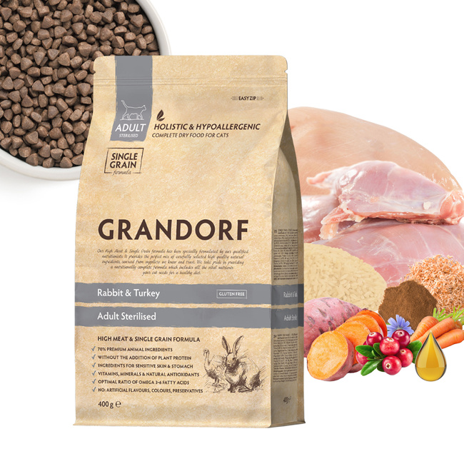 GRANDORF ZDROWA Karma sucha dla kota Królik Indyk 400g