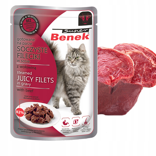 BENEK Karma mokra dla kota Fileciki w sosie Wołowina 28 x 85g