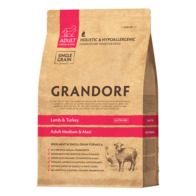 GRANDORF DOG MEDIUM&MAXI ADULT karma sucha dla psa Jagnięcina Indyk 1 kg