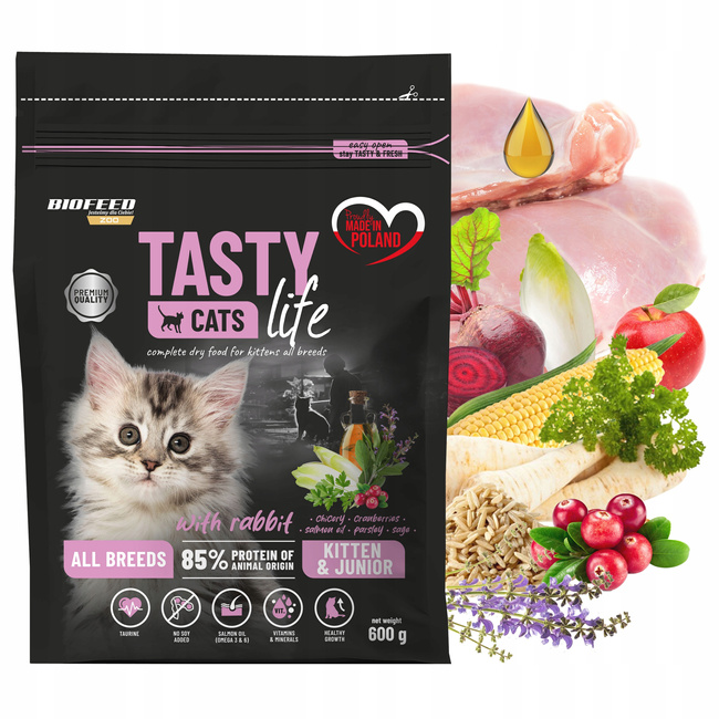 BIOFEED TASTY CATS LIFE Kitten Królik karma sucha dla kociąt 600g zdrowa