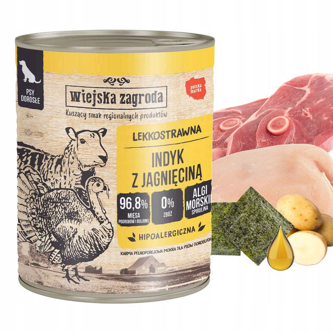 WIEJSKA ZAGRODA Karma mokra dla psa mix smaków 5 x 800g Bezzbożowa