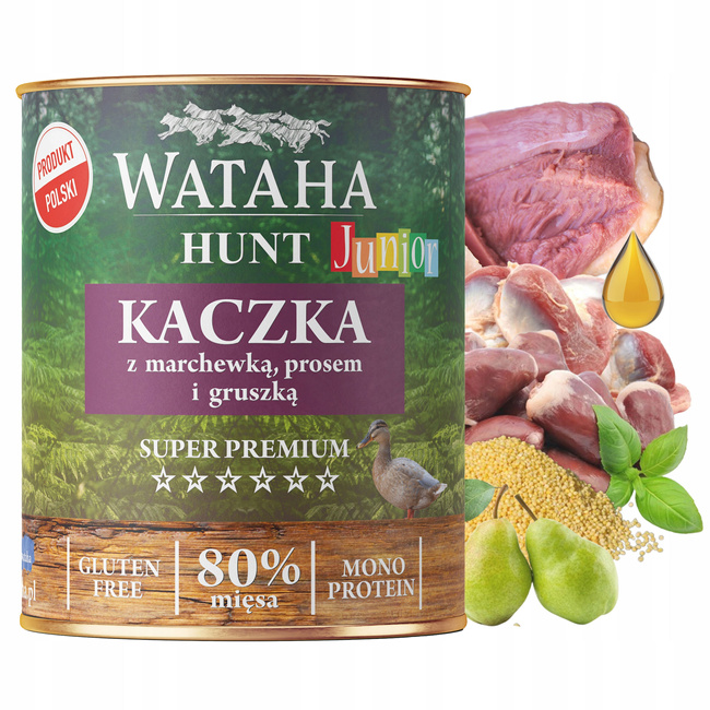 WATAHA HUNT Junior karma mokra dla szczeniąt Kaczka z Prosem 800g