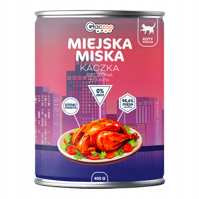 Gaczoo Miejska Miska bez zbóż karma mokra dla kota Kaczka Pieczona 6 x 400g