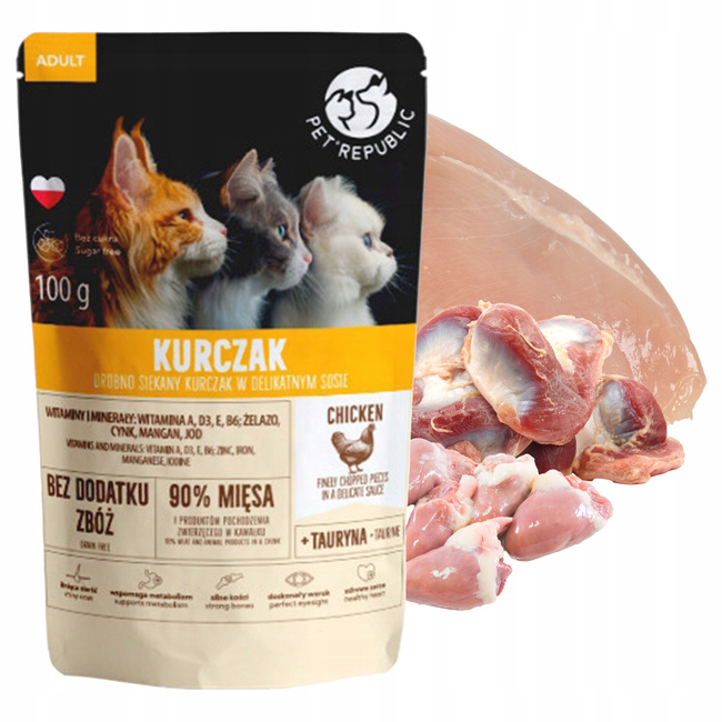 PET REPUBLIC Fileciki karma mokra dla kota mix smaków 15 x 100g Bezzbożowa