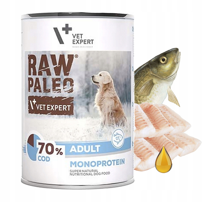 Raw Paleo Adult Karma mokra psa MONO Adult Dorsz 12 x 400g Bezzbożowa