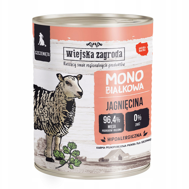 WIEJSKA ZAGRODA MONO Karma mokra dla szczeniąt Jagnięcina 6 x 800g bezzbożowa