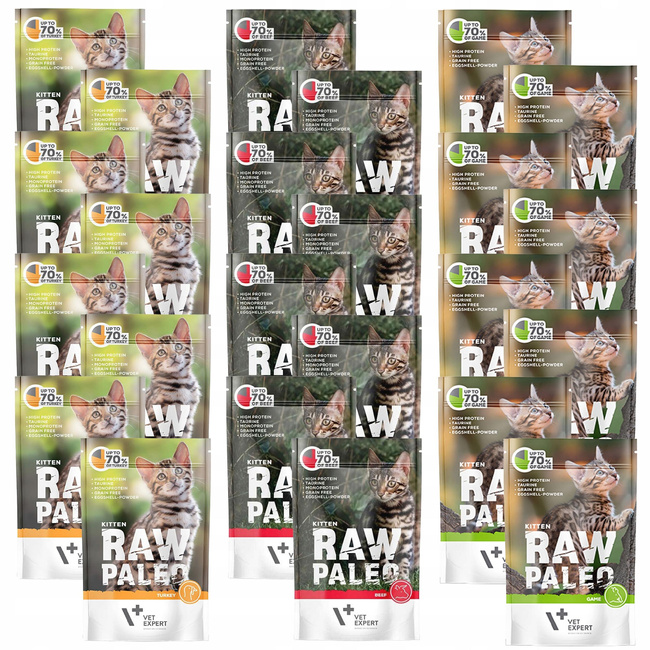 RAW PALEO Karma mokra dla kociąt mix smaków 24 x 100g Bezzbożowa