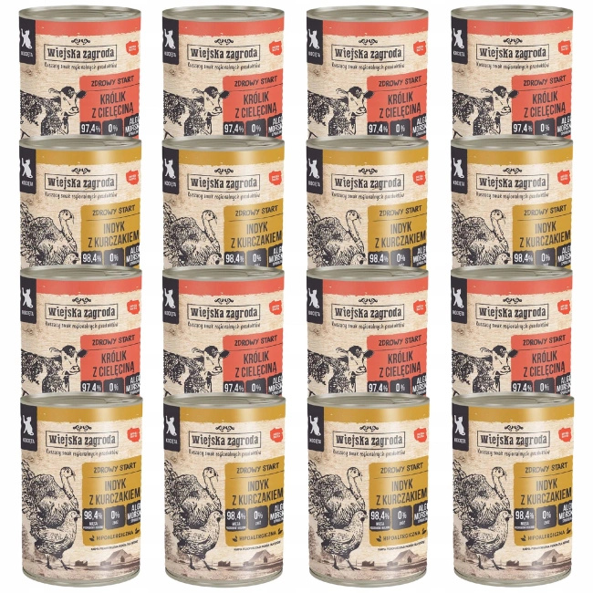 WIEJSKA ZAGRODA Karma mokra dla Kociąt Mix smaków 16 x 400g bezzbożowa