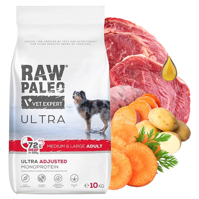 RAW PALEO ULTRA Medium&Large Wołowina karma sucha dla psa 10 kg bezzbożowa