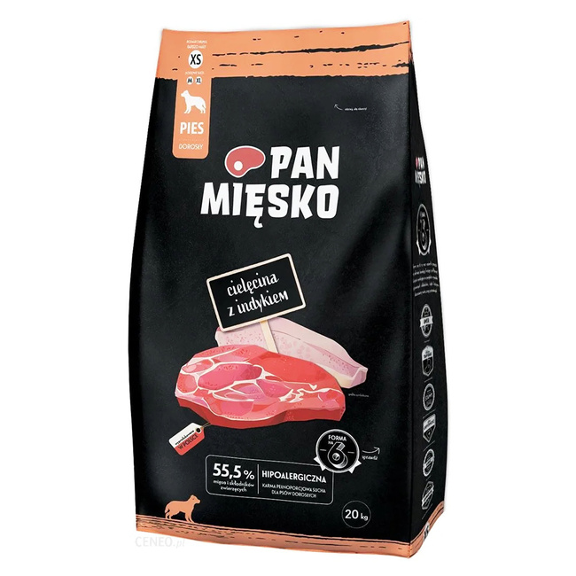 Pan Mięsko Karma dla psa sucha 20 kg Cielęcina Indyk XS