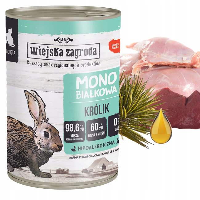 WIEJSKA ZAGRODA MONO mokra karma dla kociąt 400g Królik