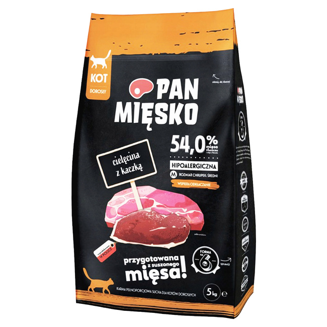 PAN MIĘSKO Karma sucha dla kota Cielęcina Kaczka 5 kg