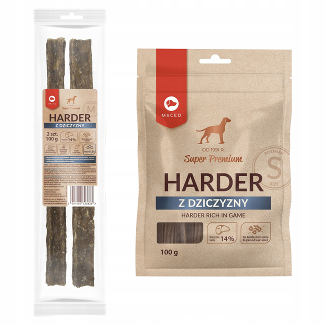 MACED Zestaw przysmaków dla psa Harder wołowy 500g + Harder z dziczyzny 100g 