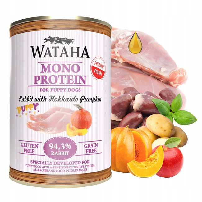 WATAHA Mono Puppy karma mokra dla szczeniąt Królik z Jabłkiem i Dynią 400g