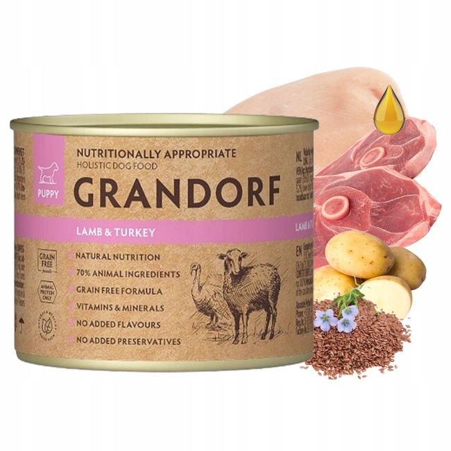 GRANDORF PUPPY karma mokra dla szczeniąt Jagnięcina Indyk 6 x 200g Bezzbożowa