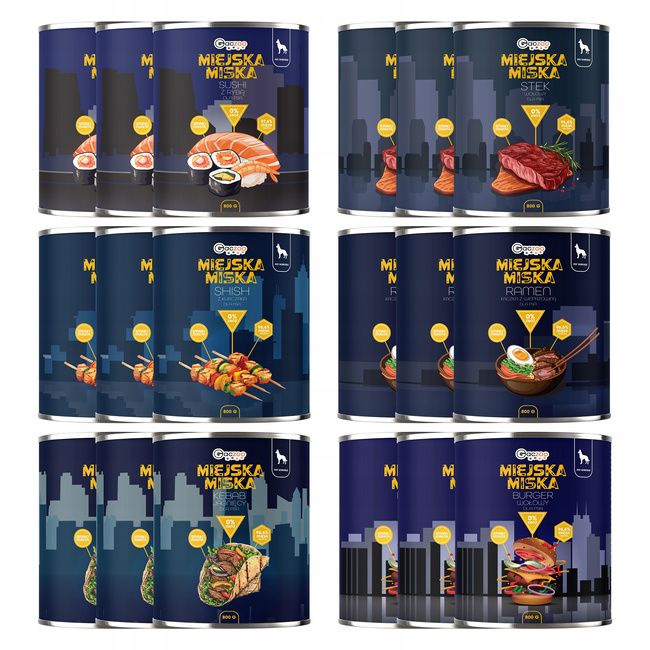 Gaczoo Miejska Miska bezzbożowa karma mokra dla psa mix smaków 18 x 800g