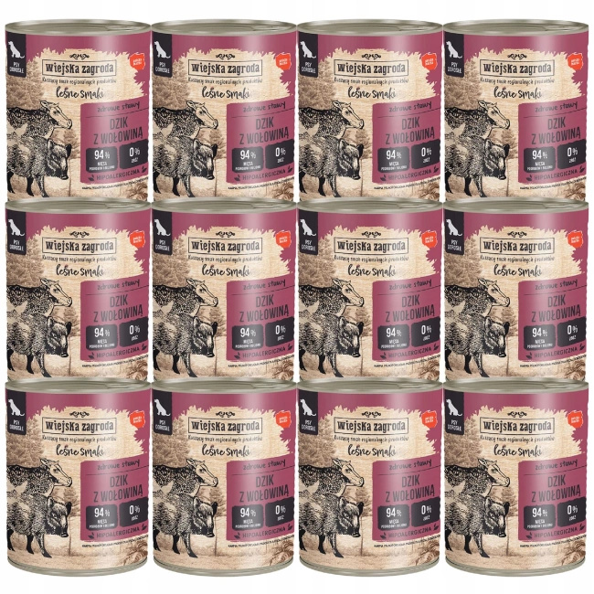 WIEJSKA ZAGRODA Leśne smaki mokra karma dla psa 12 x 800g Dzik Wołowina