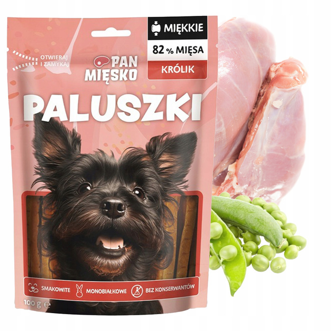 PAN MIĘSKO Paluszki Naturalny Smakołyk przysmak dla psa Królik 100g