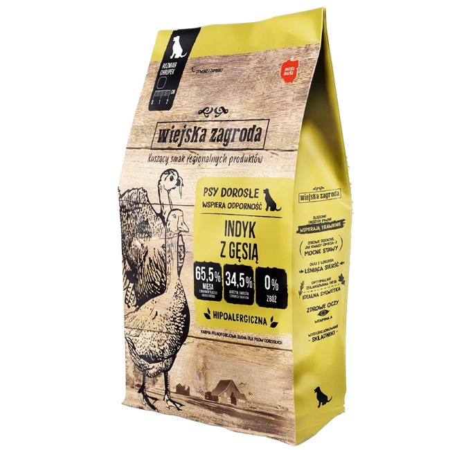 WIEJSKA ZAGRODA Karma sucha dla psa Indyk Gęś Chrupki M 9 kg