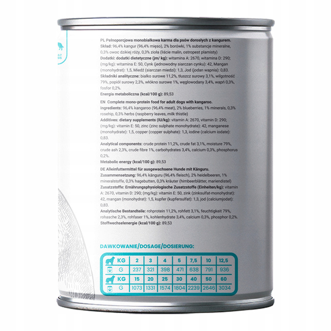 Gaczoo Mono Protein Ultra karma mokra dla psa Kangur 12 x 400g monobiałkowa