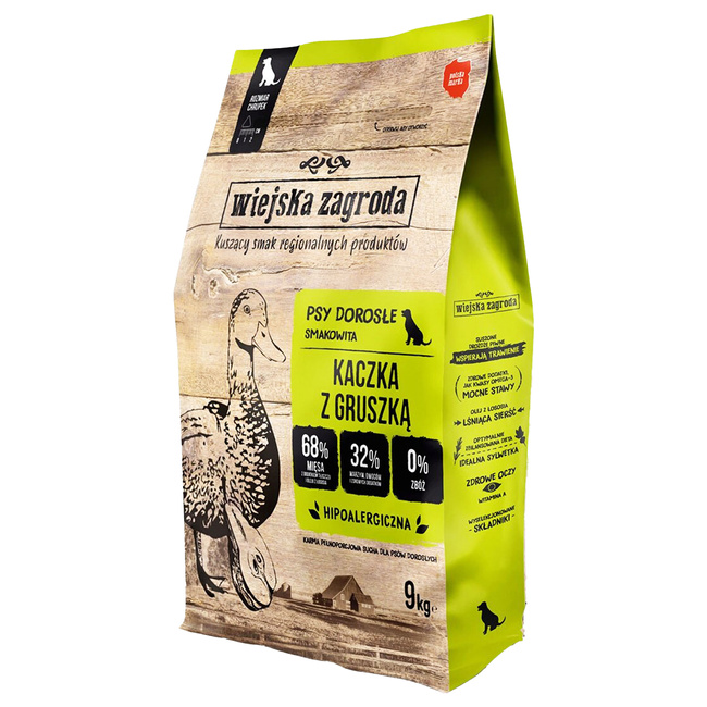 WIEJSKA ZAGRODA Karma sucha dla psa Kaczka z Gruszką CHRUPKI M 9kg